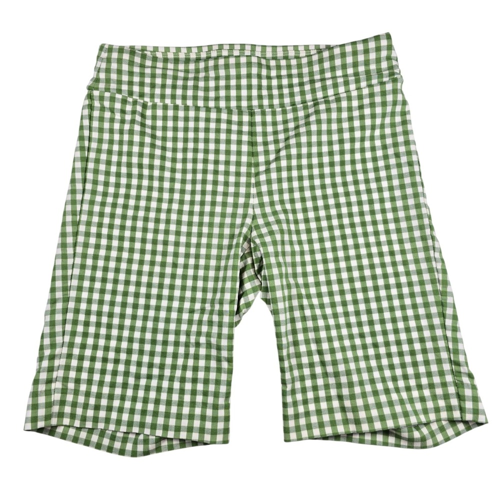 J. McLaughlin Masie Green Gingham Stretch Pull-On 9" Bermuda Shorts Women's Sz 2
